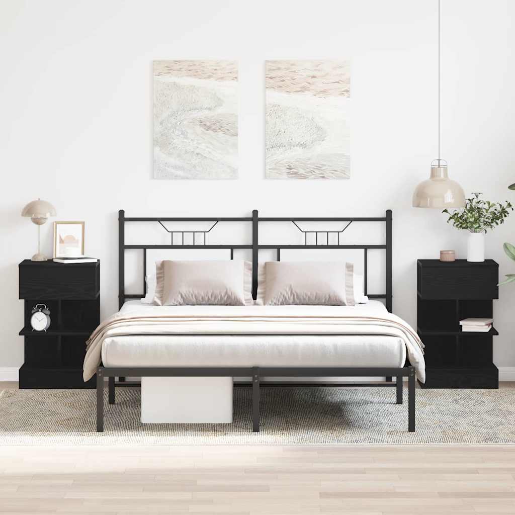 Κομοδίνο 2 pcs Μαύρη Οξυά 40 x 35 x 65 εκ. Επεξεργασμένο ξύλο