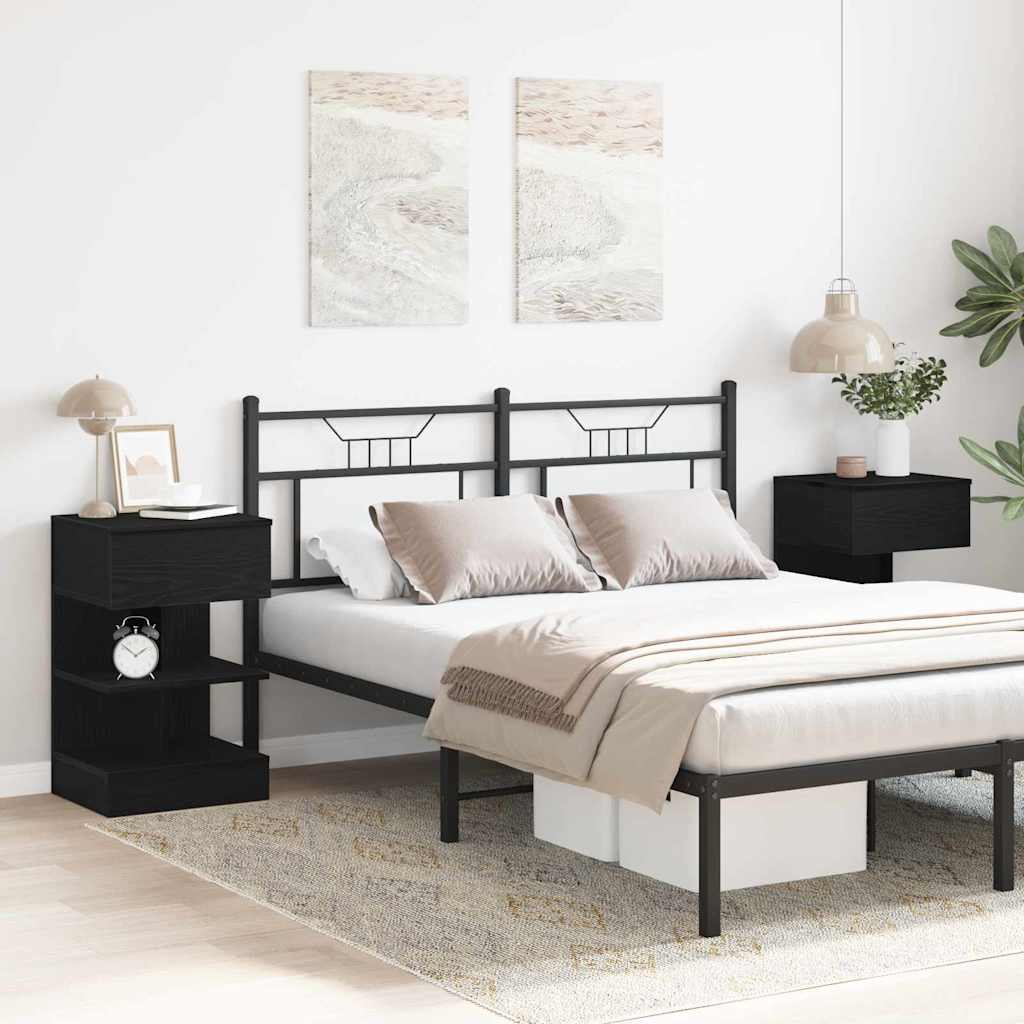 Κομοδίνο 2 pcs Μαύρη Οξυά 40 x 35 x 65 εκ. Επεξεργασμένο ξύλο