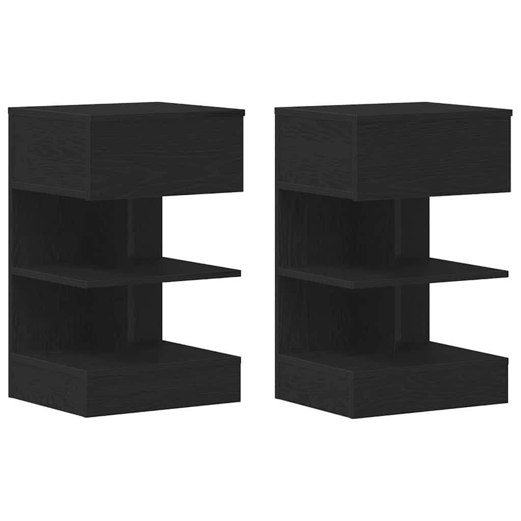 Κομοδίνο 2 pcs Μαύρη Οξυά 40 x 35 x 65 εκ. Επεξεργασμένο ξύλο