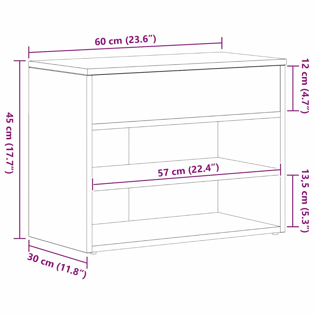 Πάγκος για παπούτσια με ράφι Μαύρη Οξυά 60 x 30 x 45 cm