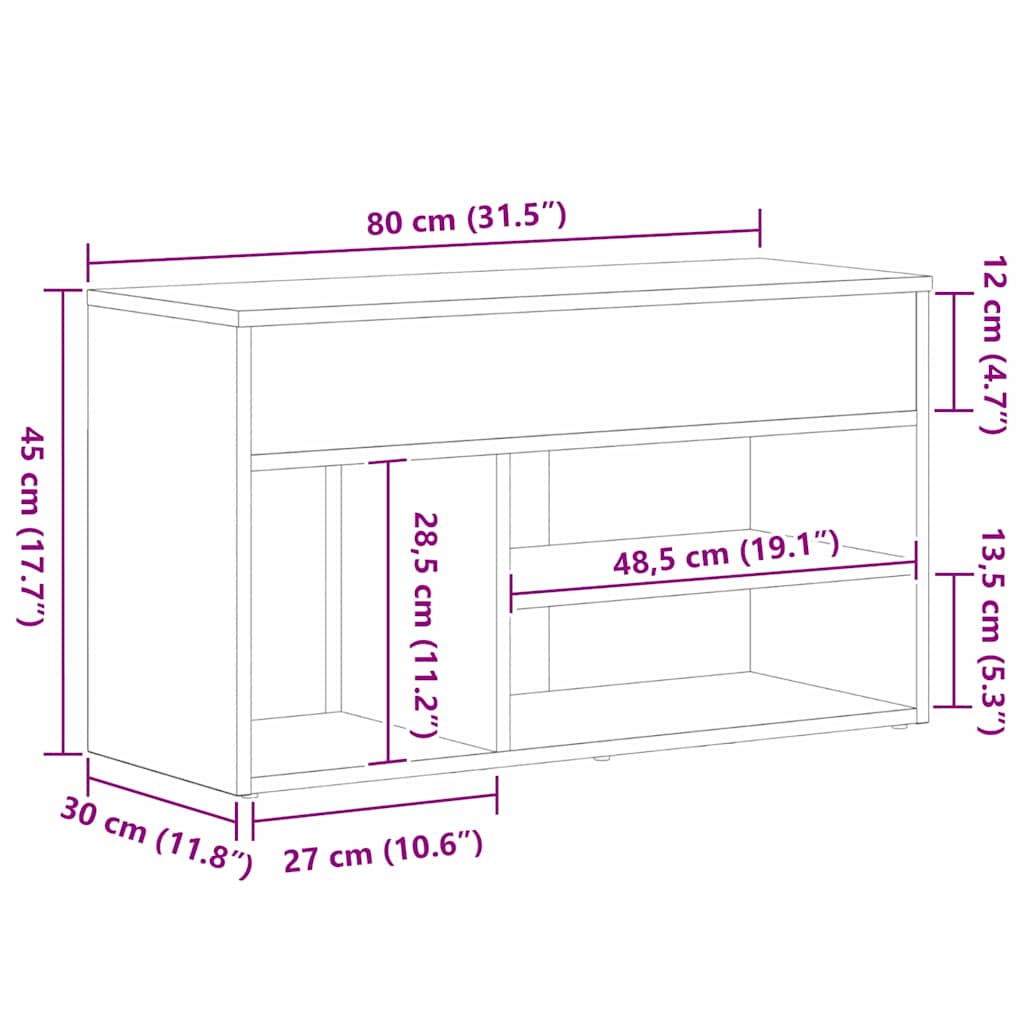 Πάγκος για παπούτσια με ράφι Μαύρη Οξυά 80 x 30 x 45 cm