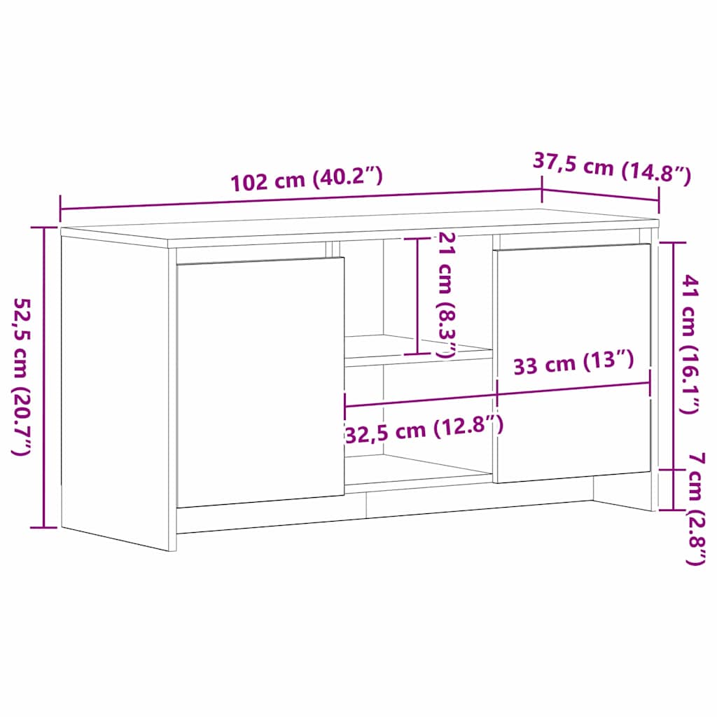 Ντουλάπι TV Μαύρη Οξυά 102 x 37,5 x 52,5 εκ Επεξεργασμένο ξύλο - Pakobazaar