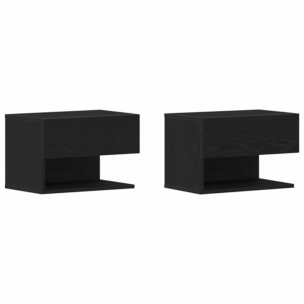 Κομοδίνο 2 pcs Μαύρη Οξυά 46 x 30 x 30 εκ Επεξεργασμένο ξύλο
