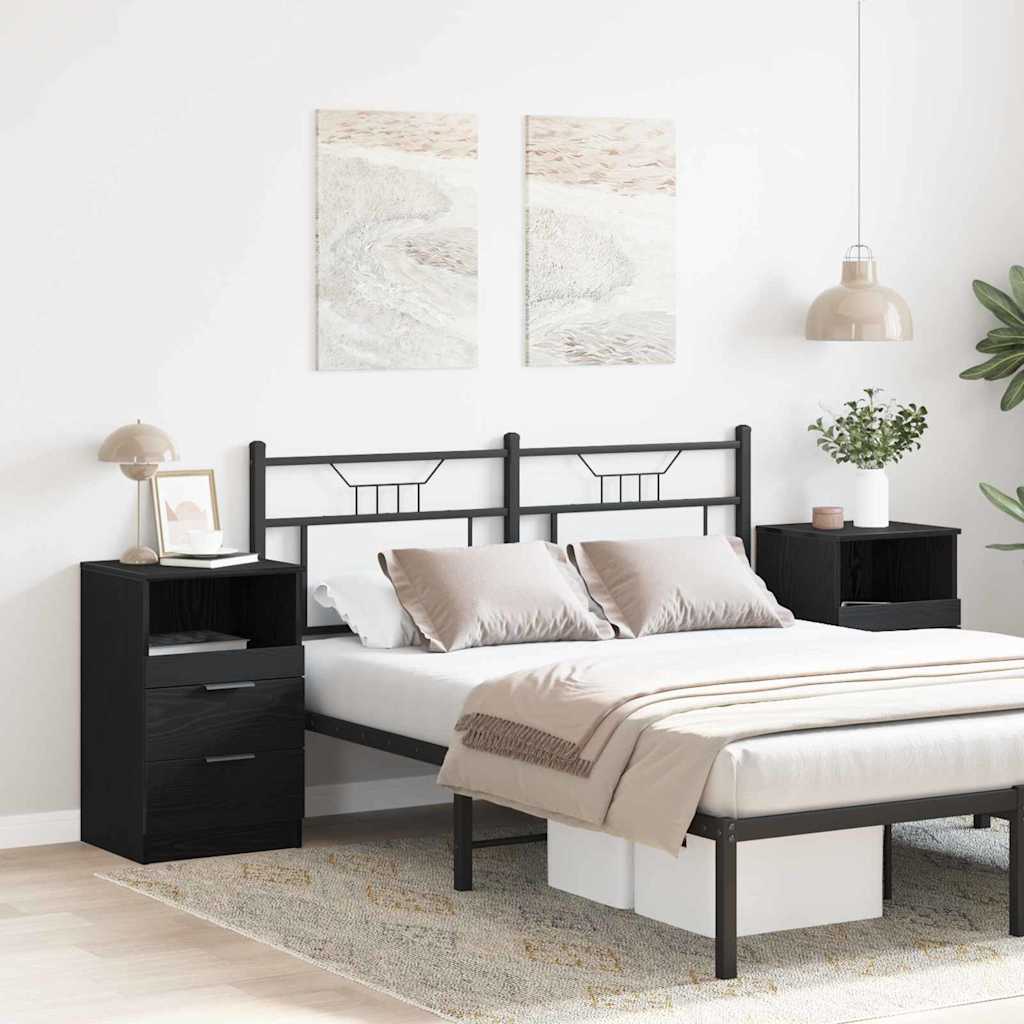 Κομοδίνο 2 pcs Μαύρη Οξυά 40 x 35 x 65 εκ. Επεξεργασμένο ξύλο