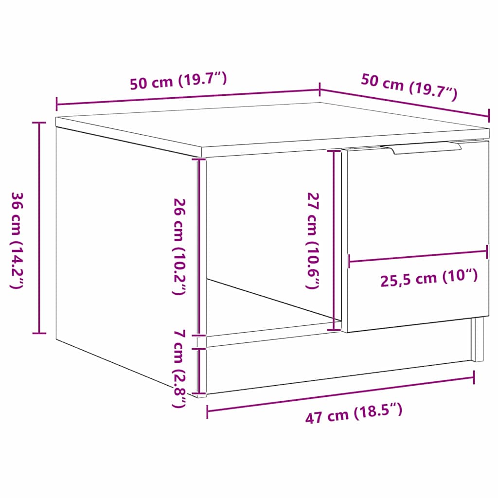 Τραπεζάκι σαλονιού with Drawer Μαύρη δρυς 50 x 50 x 36 εκ.