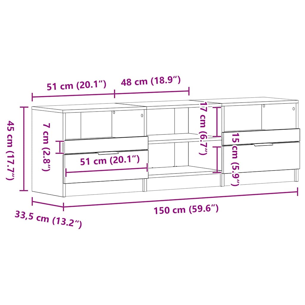 Ντουλάπι TV Μαύρη Οξυά 150 x 33,5 x 45 εκ. Επεξεργασμένο ξύλο