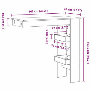 Τραπέζι Μπαρ Τοίχου με ράφι Μαύρη Οξυά 102 x 45 x 103,5 εκ. - Pakobazaar