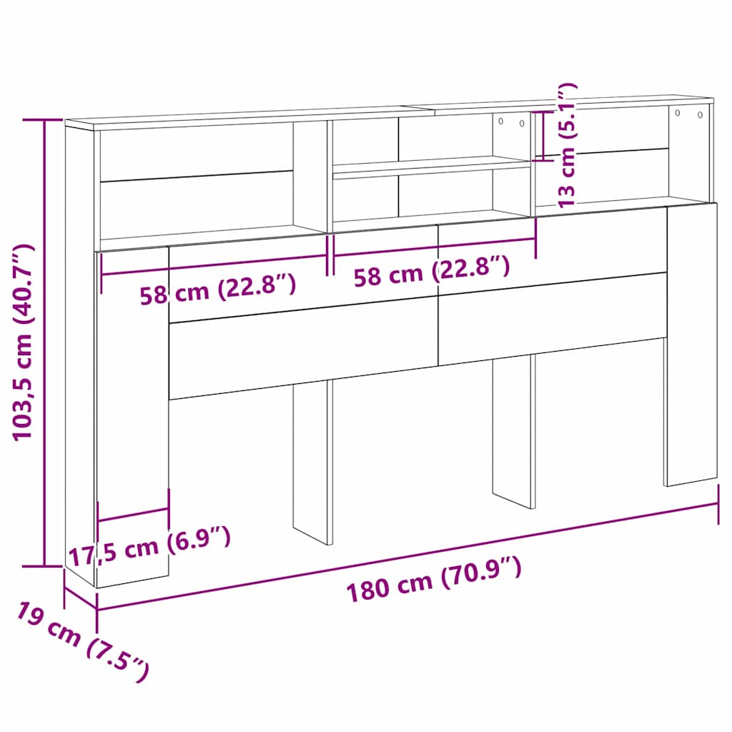 Κρεβάτι με Κεφαλάρι με ράφι Μαύρη Οξυά 180 x 19 x 103,5 cm - Pakobazaar