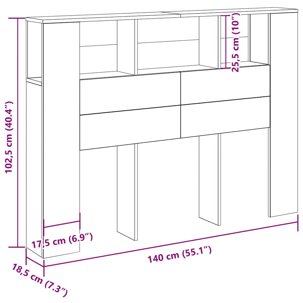 Κρεβάτι με Κεφαλάρι με αποθήκευση Μαύρη Οξυά Επεξεργασμένο ξύλο