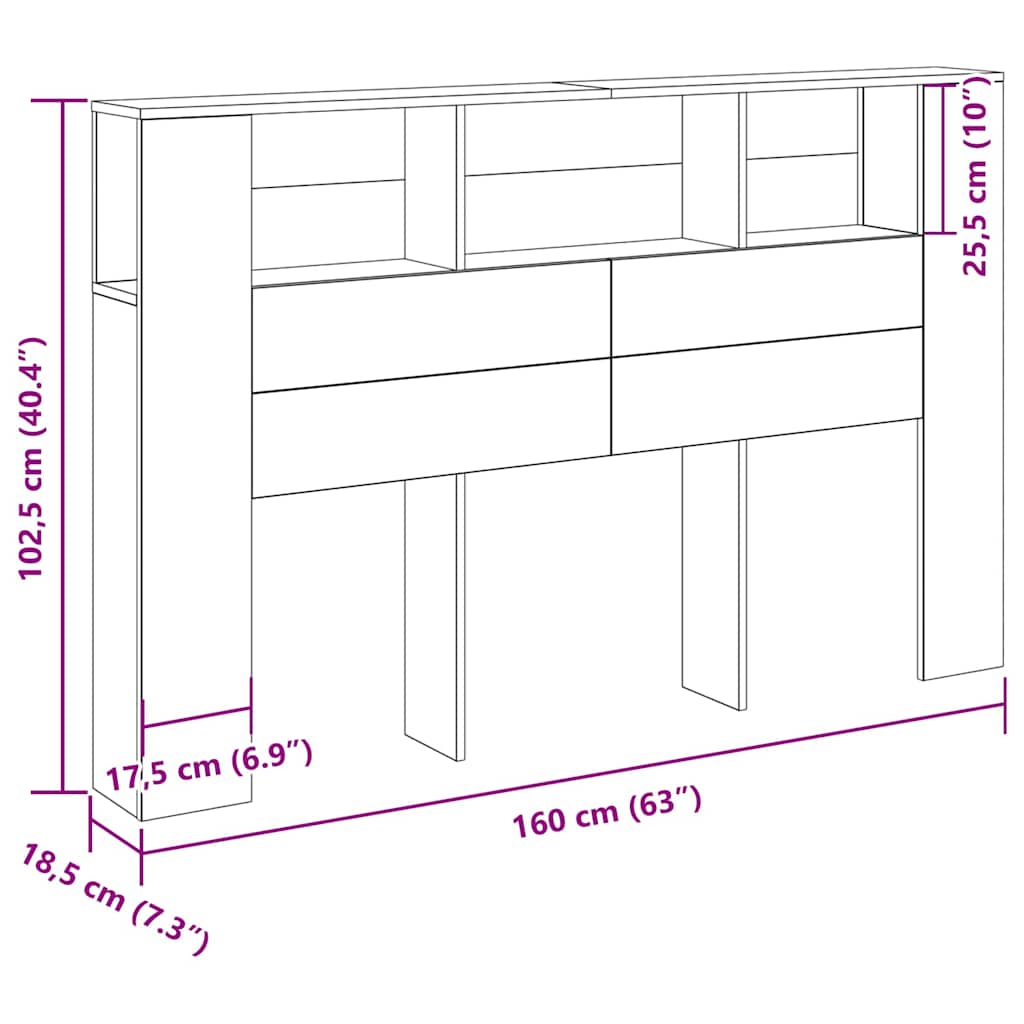 Κρεβάτι με Κεφαλάρι με ράφι Μαύρη Οξυά 120 x 18.5 x 102.5 εκ - Pakobazaar