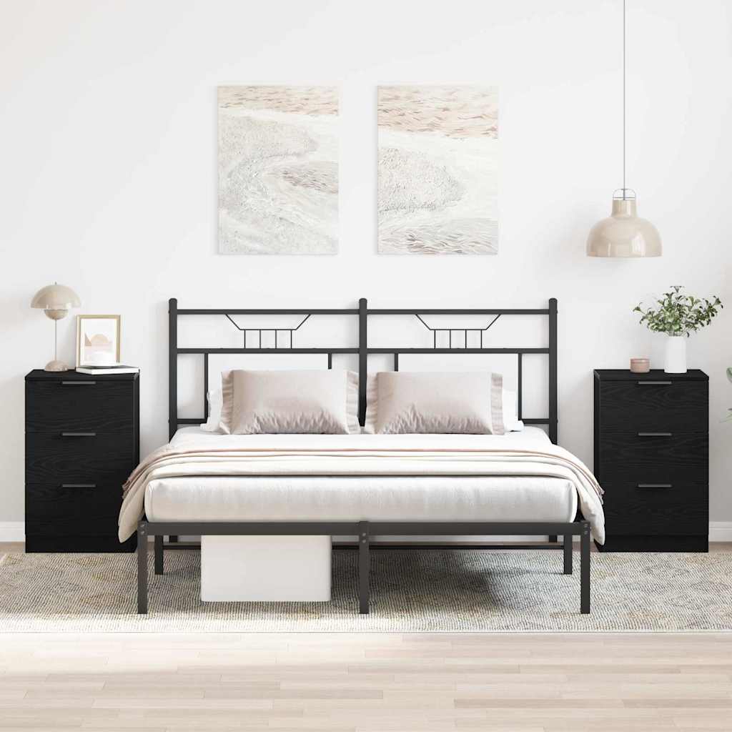 Κομοδίνο 2 pcs Μαύρη Οξυά 40 x 65 x 65 εκ. Επεξεργασμένο ξύλο