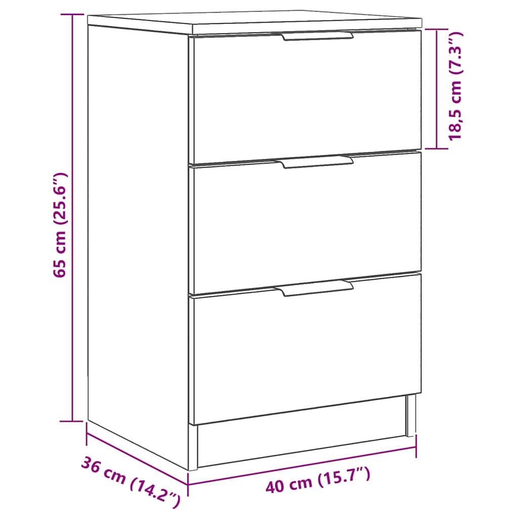 Κομοδίνο 2 pcs Μαύρη Οξυά 40 x 65 x 65 εκ. Επεξεργασμένο ξύλο