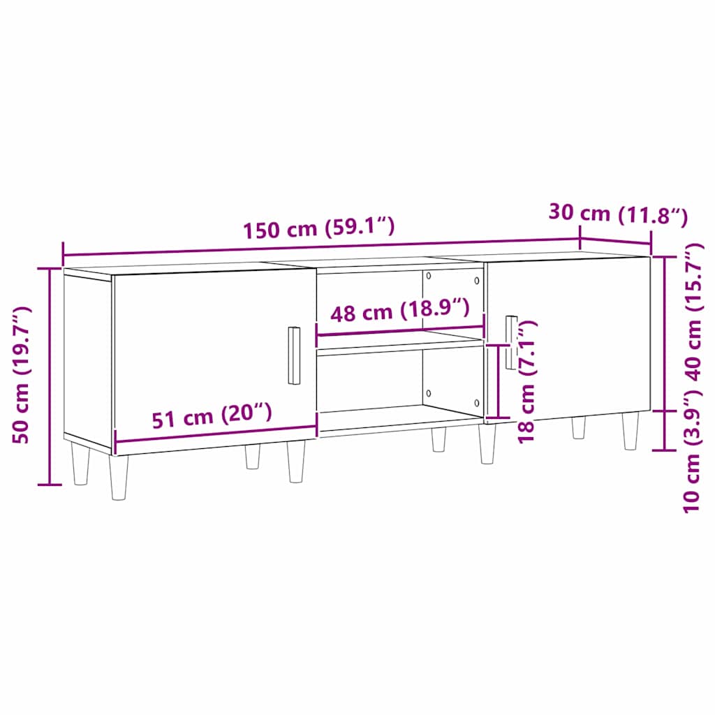 Ντουλάπι TV Παλαιό ξύλο 150 x 30 x 50 εκ Επεξεργασμένο ξύλο