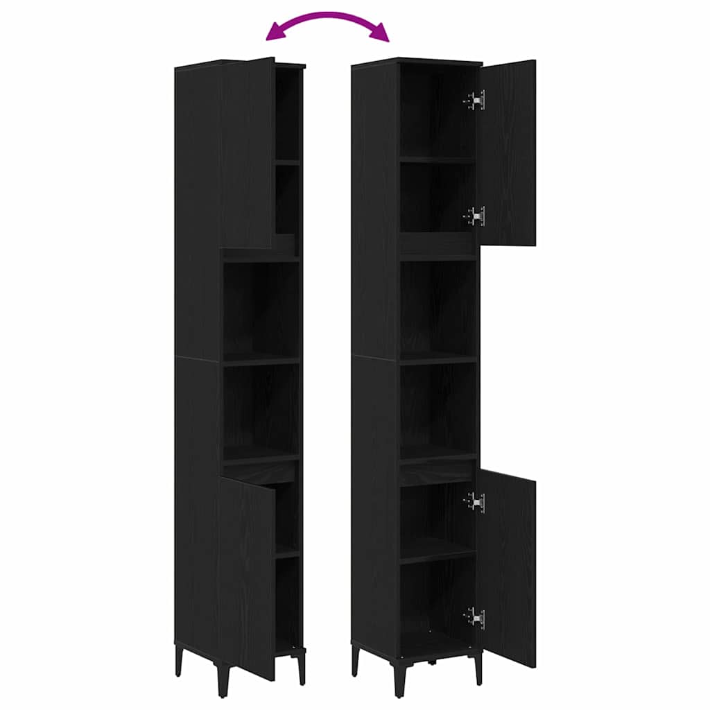 Ντουλάπι Μπάνιου Μαύρη Οξυά 30 x 30 x 190 εκ Επεξεργασμένο ξύλο