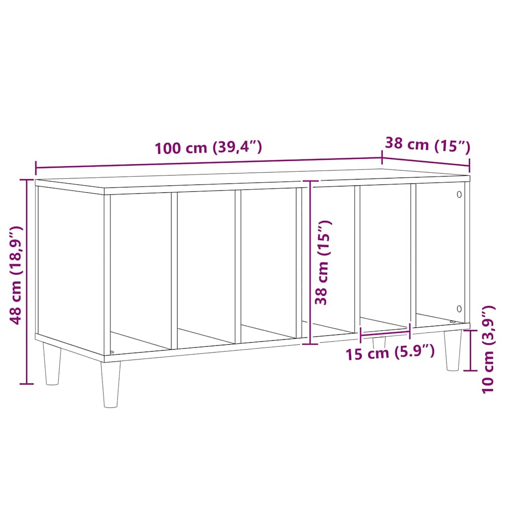 Ντουλάπι δίσκων βινυλίου με ράφι Μαύρη Οξυά 100 x 38 x 48 εκ. - Pakobazaar