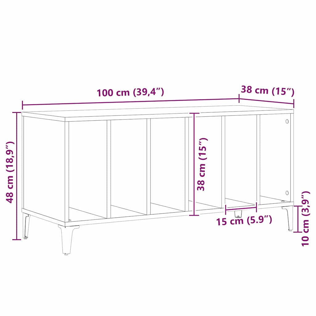 Ντουλάπι δίσκων βινυλίου με ράφι Μαύρη Οξυά 100 x 38 x 48 εκ. - Pakobazaar