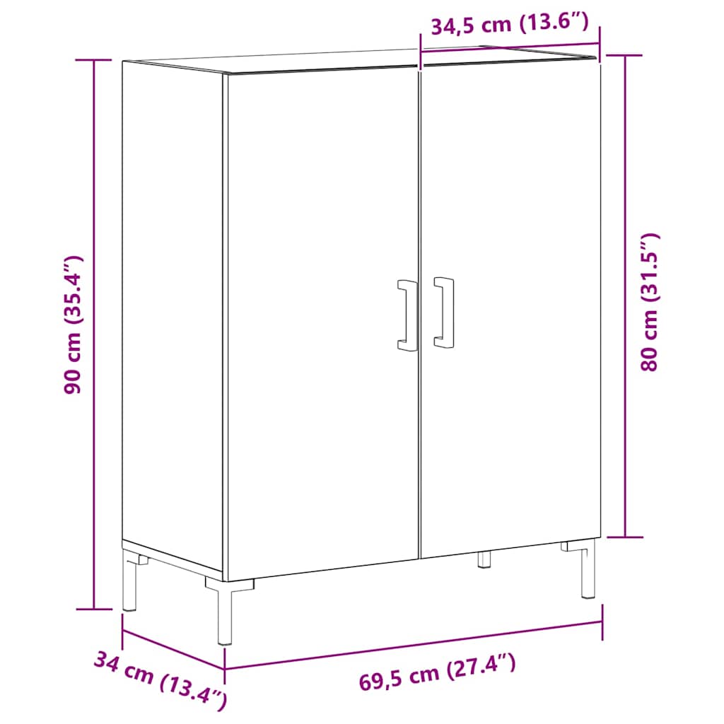 Πλαϊνό γραφείο Μαύρη Οξυά 69,5 x 34 x 90 εκ. Επεξεργασμένο ξύλο