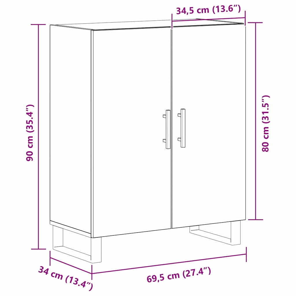 Πλαϊνό γραφείο Μαύρη Οξυά 69,5 x 34 x 90 εκ. Επεξεργασμένο ξύλο - Pakobazaar