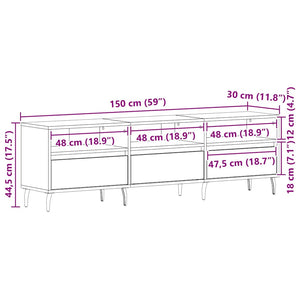 Ντουλάπι TV Μαύρη Οξυά 150 x 30 x 44,5 εκ. Επεξεργασμένο ξύλο - Pakobazaar