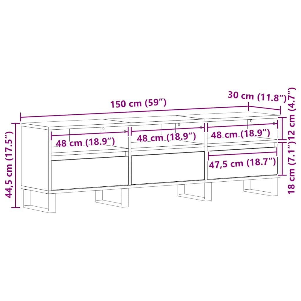 Ντουλάπι TV Μαύρη Οξυά 150 x 30 x 44,5 εκ. Επεξεργασμένο ξύλο