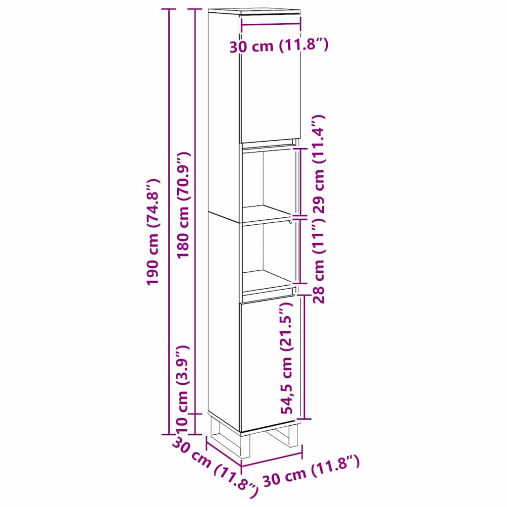 Ντουλάπι Μπάνιου Μαύρη Οξυά 30 x 30 x 190 εκ Επεξεργασμένο ξύλο - Pakobazaar