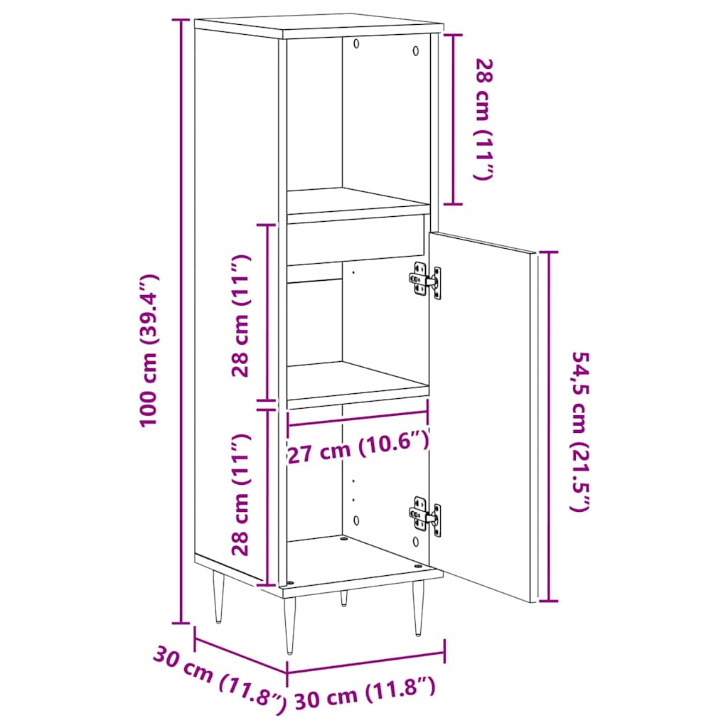 Ντουλάπι Μπάνιου Μαύρη Οξυά 30 x 30 x 100 εκ Επεξεργασμένο ξύλο - Pakobazaar