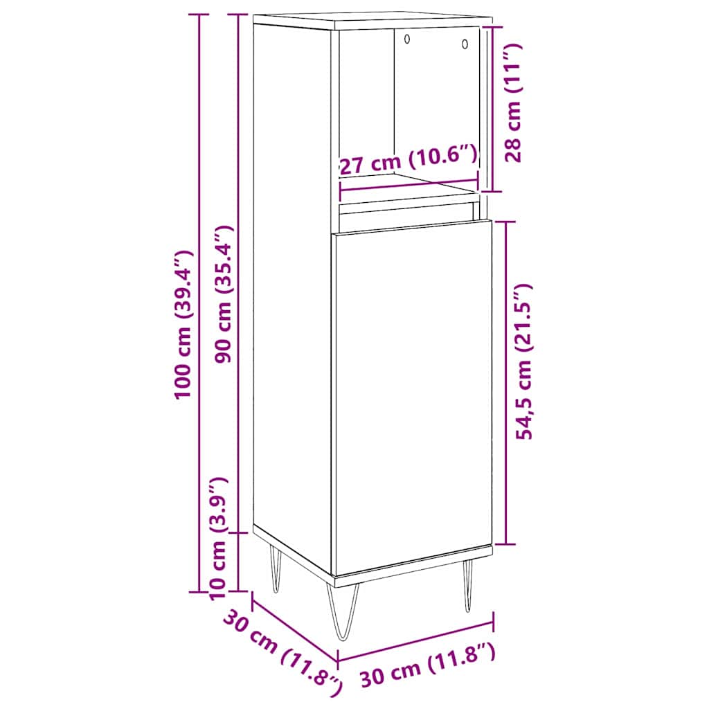 Ντουλάπι Μπάνιου Μαύρη Οξυά 30 x 30 x 100 εκ Επεξεργασμένο ξύλο - Pakobazaar