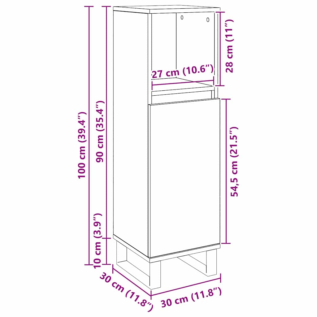 Ντουλάπι Μπάνιου Μαύρη Οξυά 30 x 30 x 100 εκ Επεξεργασμένο ξύλο - Pakobazaar