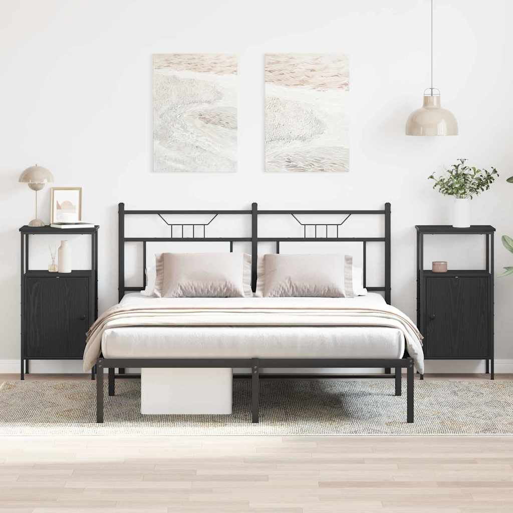 Κομοδίνο 2 pcs Μαύρη Οξυά 41 x 31 x 80 εκ Επεξεργασμένο ξύλο