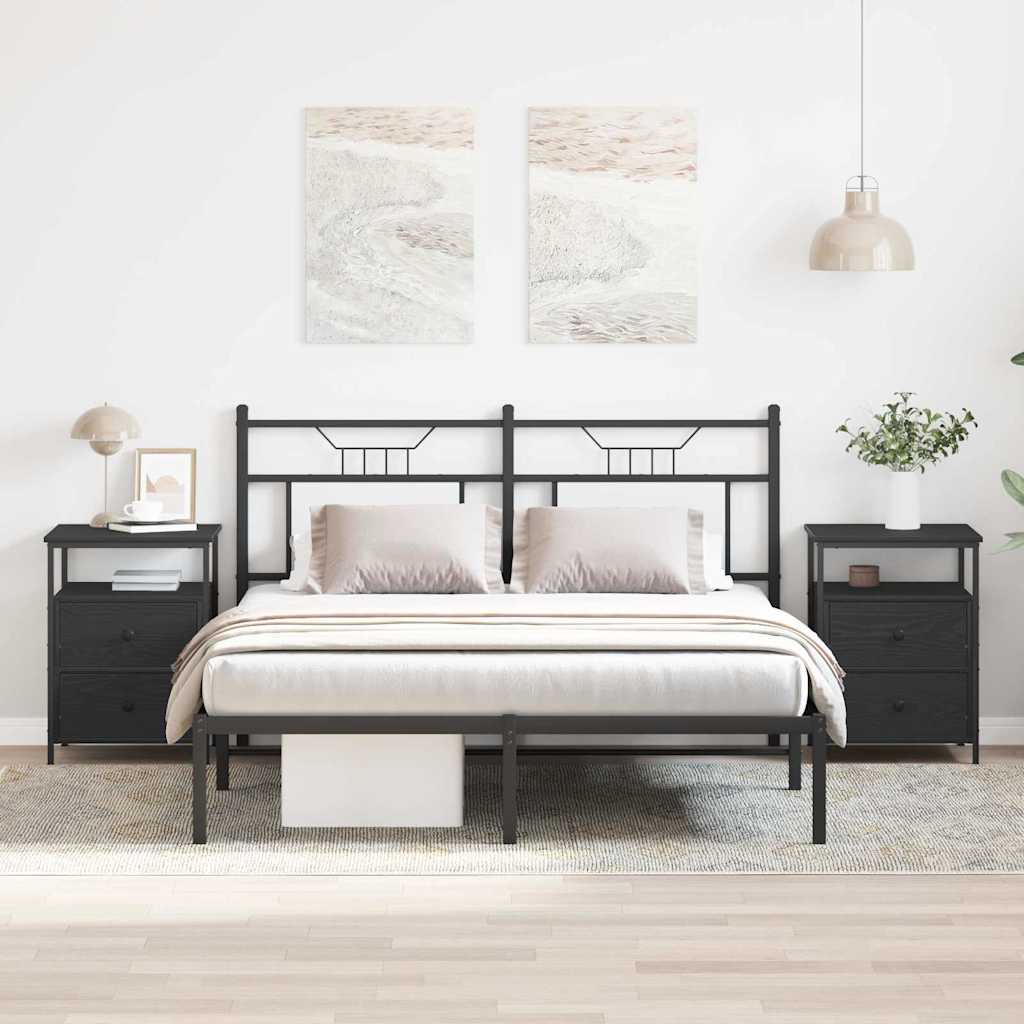 Κομοδίνο 2 pcs Μαύρη Οξυά 34 x 35,5 x 50 εκ Επεξεργασμένο ξύλο
