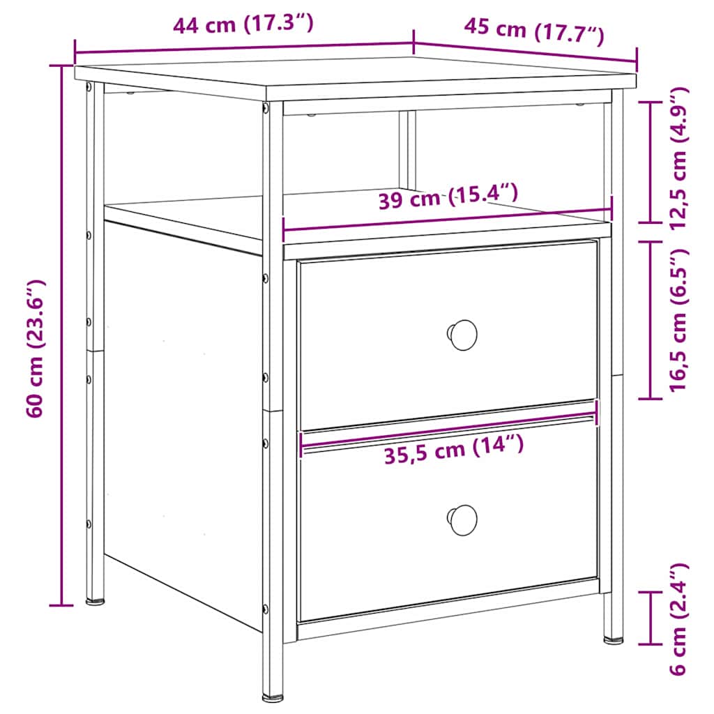 Κομοδίνο 2 pcs Μαύρη Οξυά 34 x 35,5 x 50 εκ Επεξεργασμένο ξύλο