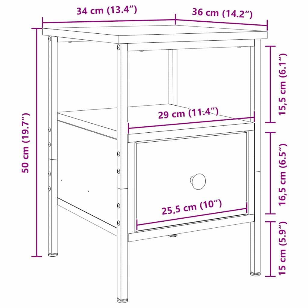 Κομοδίνο Μαύρη Οξυά 34 x 36 x 50 εκ Επεξεργασμένο ξύλο
