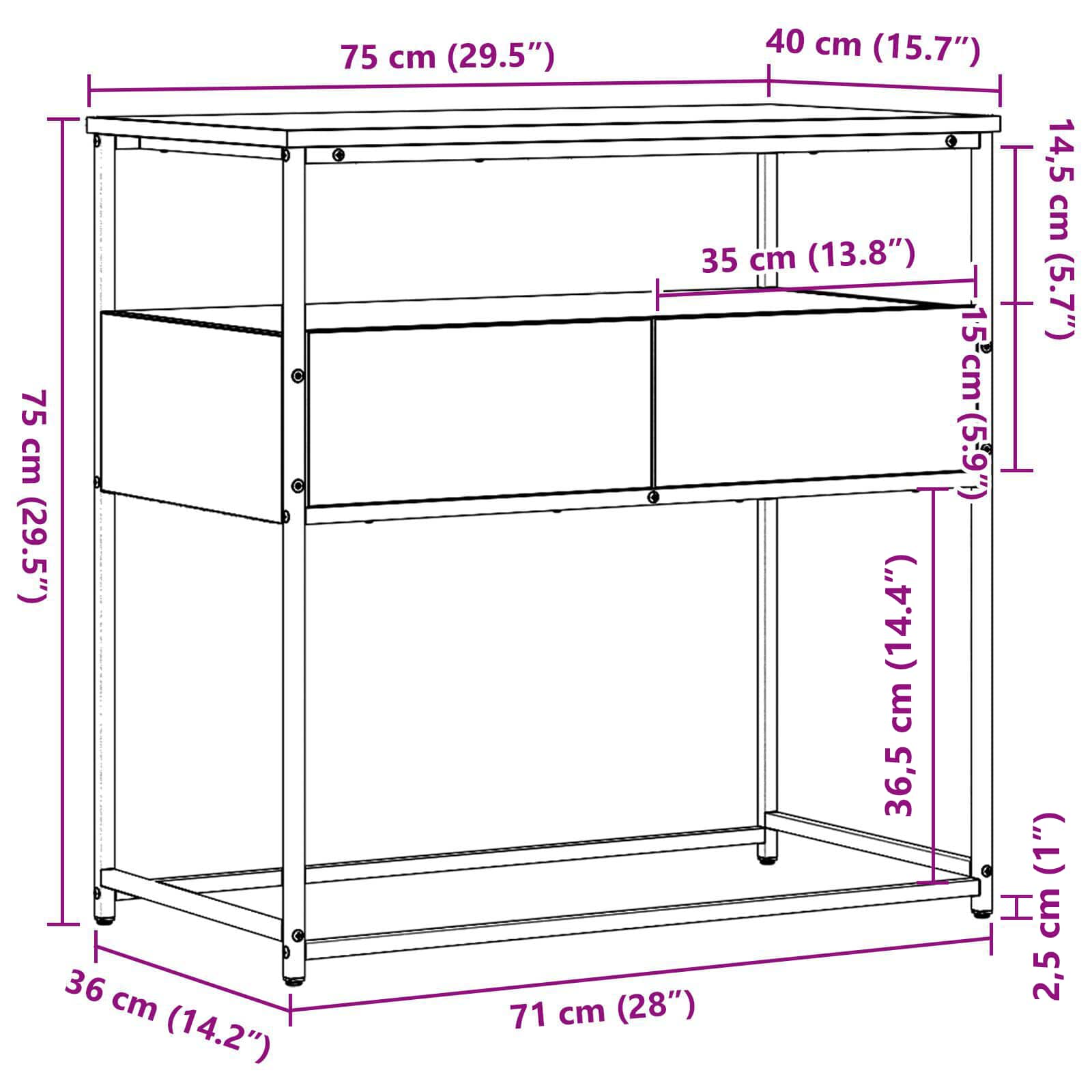 Τραπέζι κονσόλας Μαύρη Οξυά 75 x 40 x 75 cm Επεξεργασμένο ξύλο - Pakobazaar