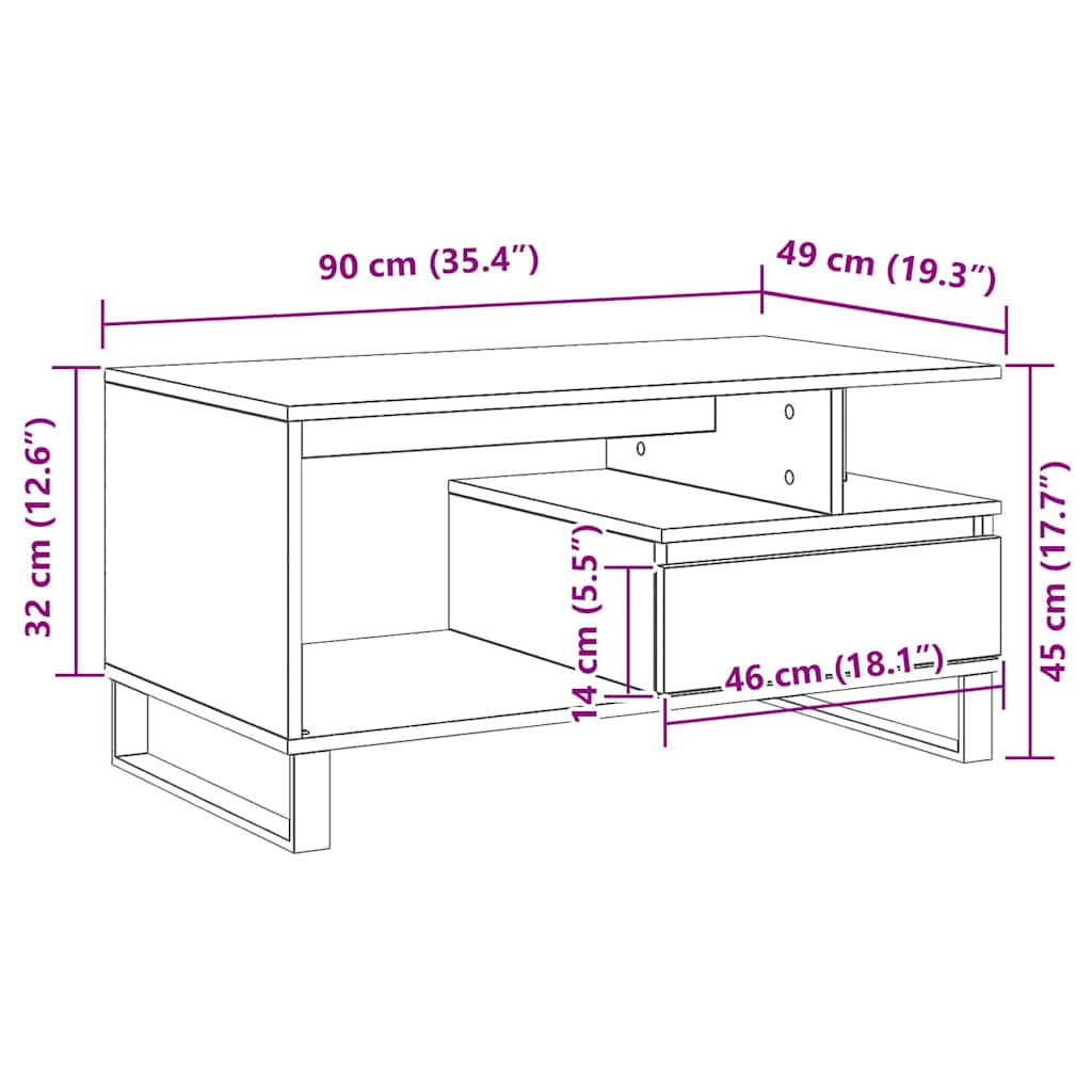 Τραπεζάκι σαλονιού με συρτάρι Μαύρη Οξυά 90 x 49 x 45 εκ - Pakobazaar