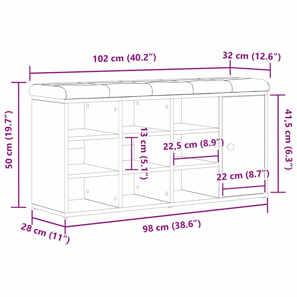 Παγκάκι με αποθήκευση με ράφι Μαύρη Οξυά 102 x 32 x 50 cm - Pakobazaar