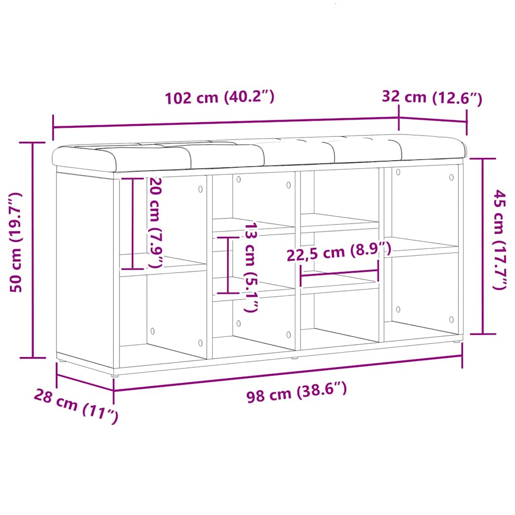 Πάγκος για παπούτσια με ράφι Μαύρη Οξυά 102 x 32 x 50 cm