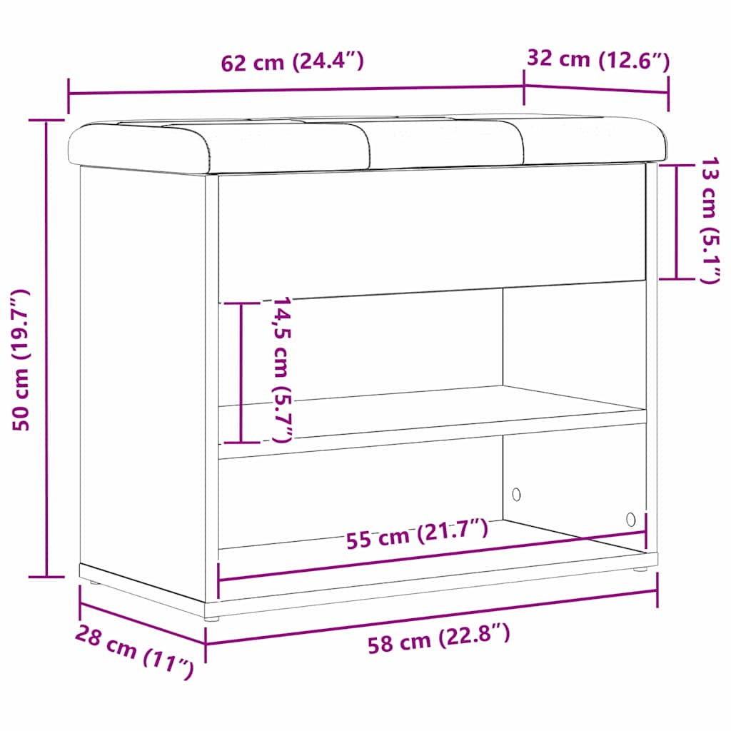 Παγκάκι με αποθήκευση με ράφι Μαύρη Οξυά 62 x 32 x 50 εκ - Pakobazaar