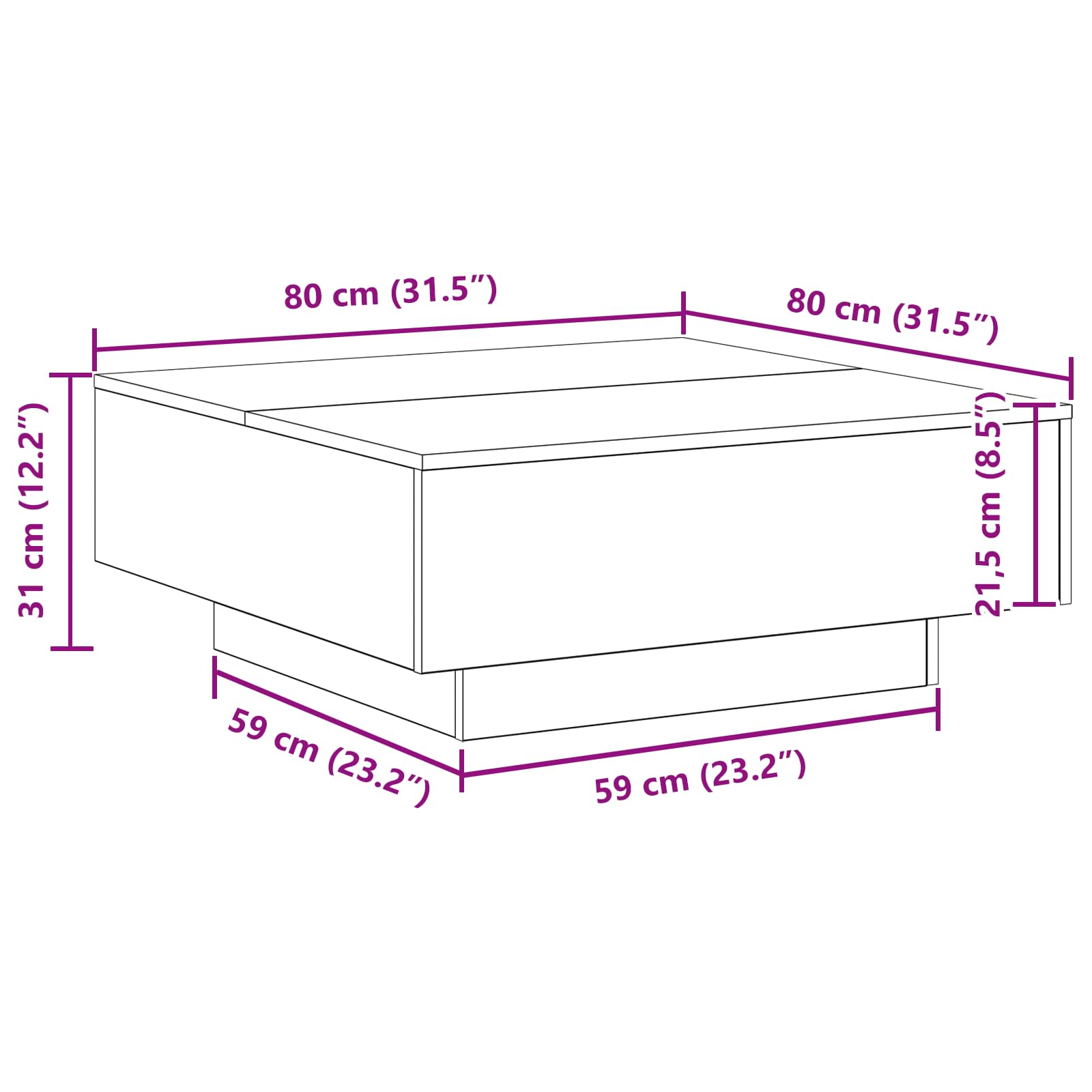 Τραπεζάκι σαλονιού Παλιό Ξύλο 80 x 80 x 31 cm
