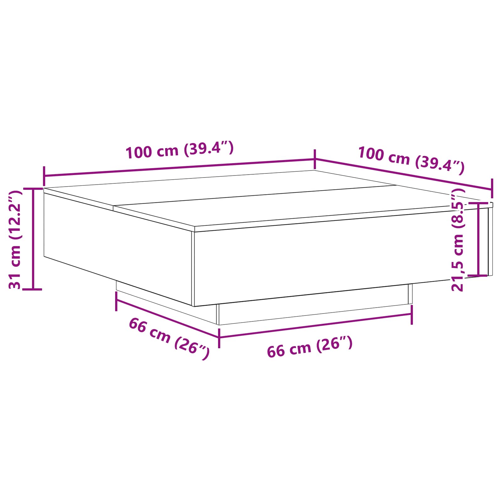 Τραπεζάκι σαλονιού Μαύρη Οξυά 100 x 100 x 31 cm - Pakobazaar