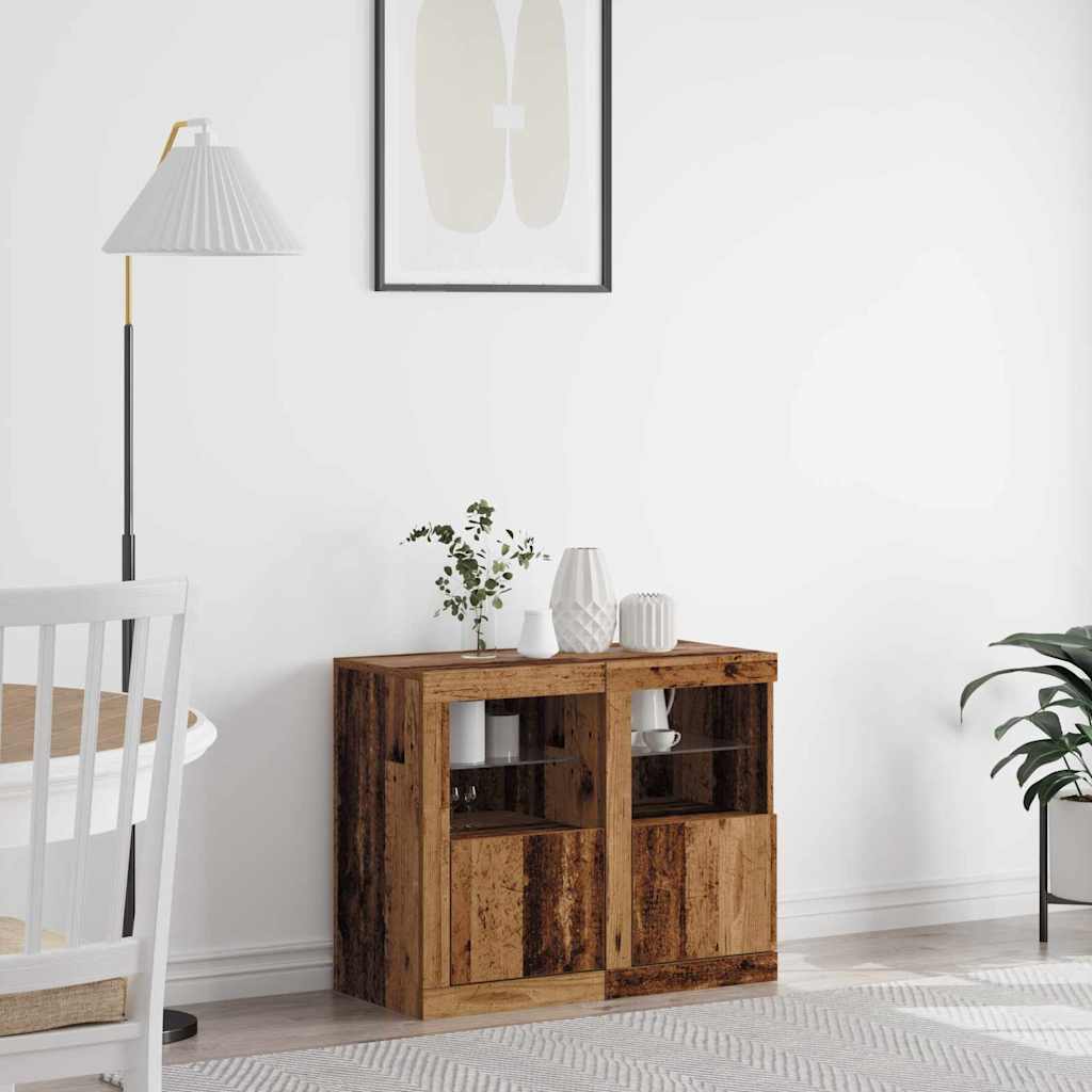 Πλευρικό Τραπέζι LED 2 pcs Παλιό ξύλο 41 x 37 x 67 εκ - Pakobazaar