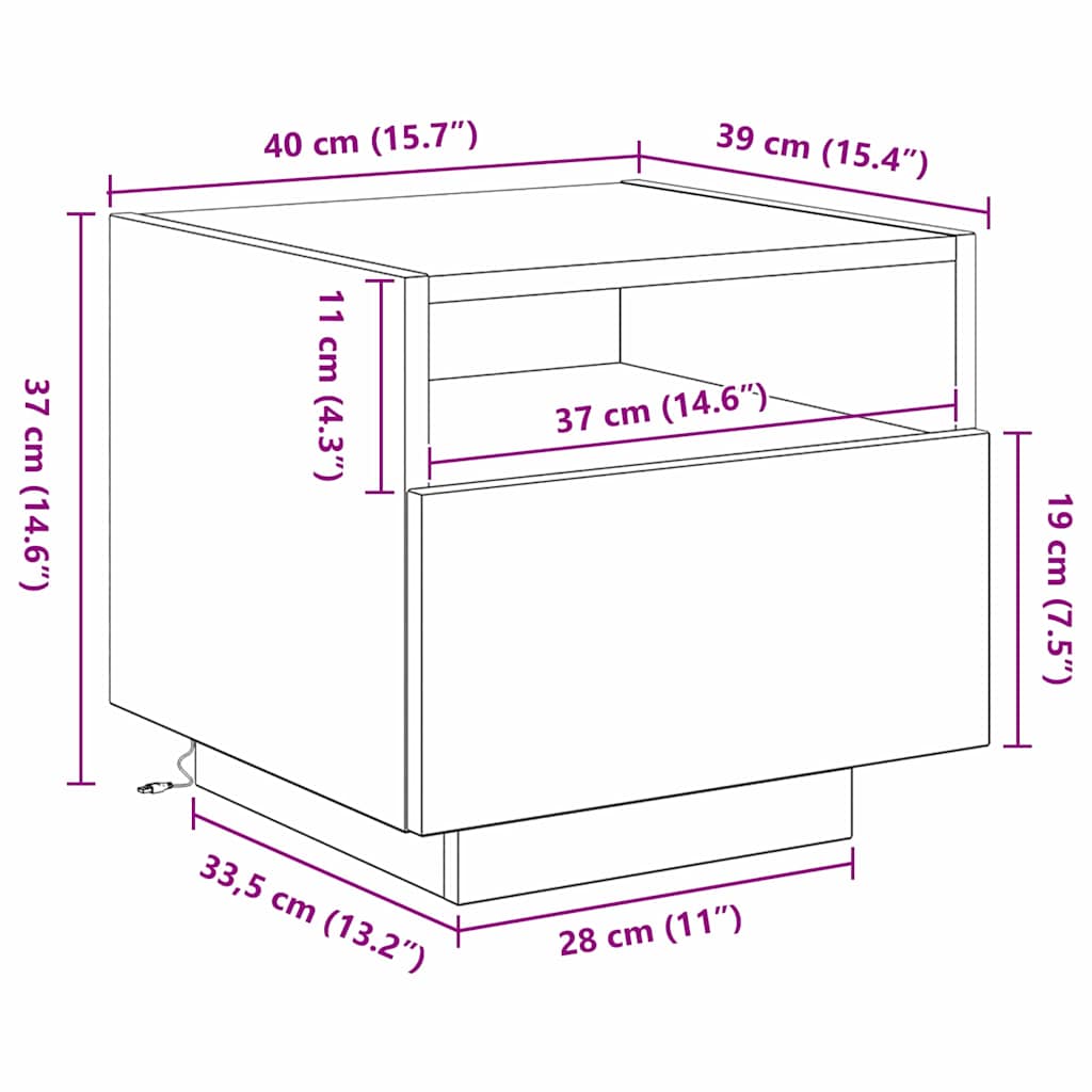 Κομοδίνο Μαύρη Οξυά 40 x 39 x 37 εκ Επεξεργασμένο ξύλο - Pakobazaar