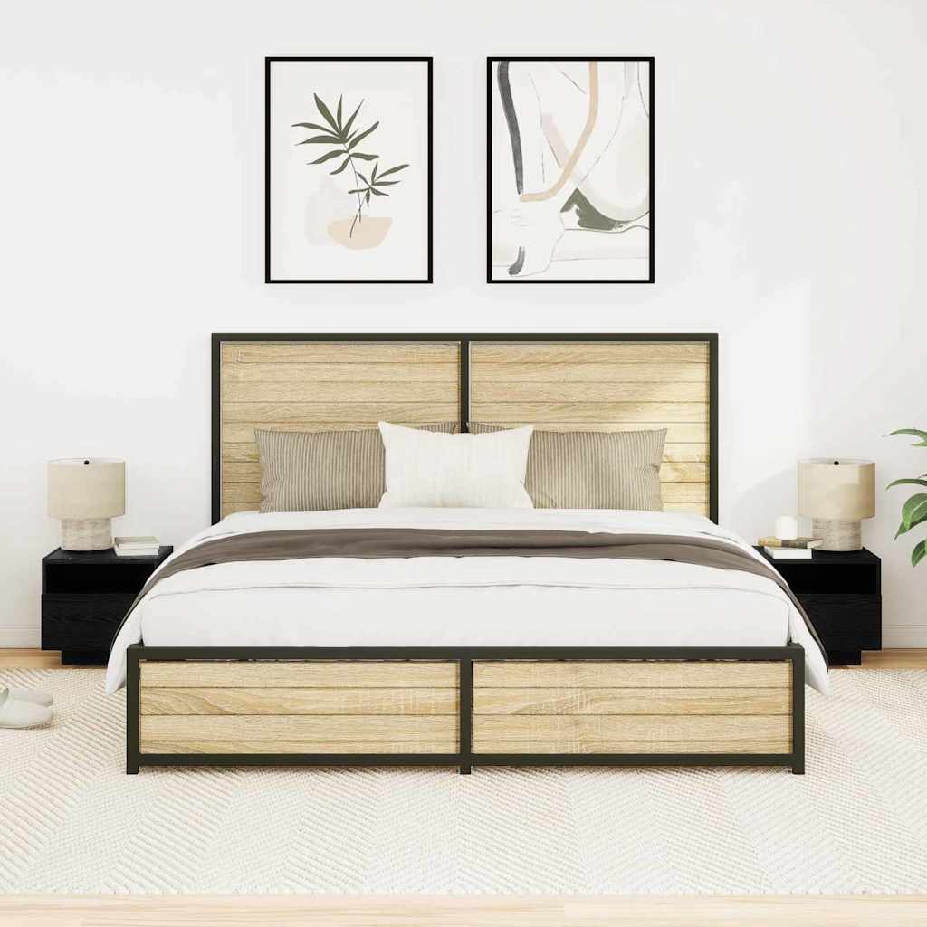 Κομοδίνο 2 pcs Μαύρη Οξυά 40 x 39 x 37 εκ Επεξεργασμένο ξύλο - Pakobazaar