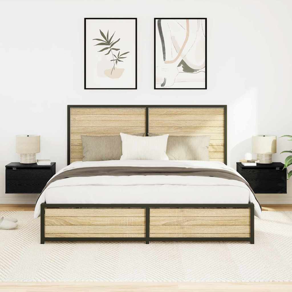Τοίχου κομοδίνο με συρτάρι 2 pcs Μαύρη Οξυά 50 x 36 x 30 εκ - Pakobazaar