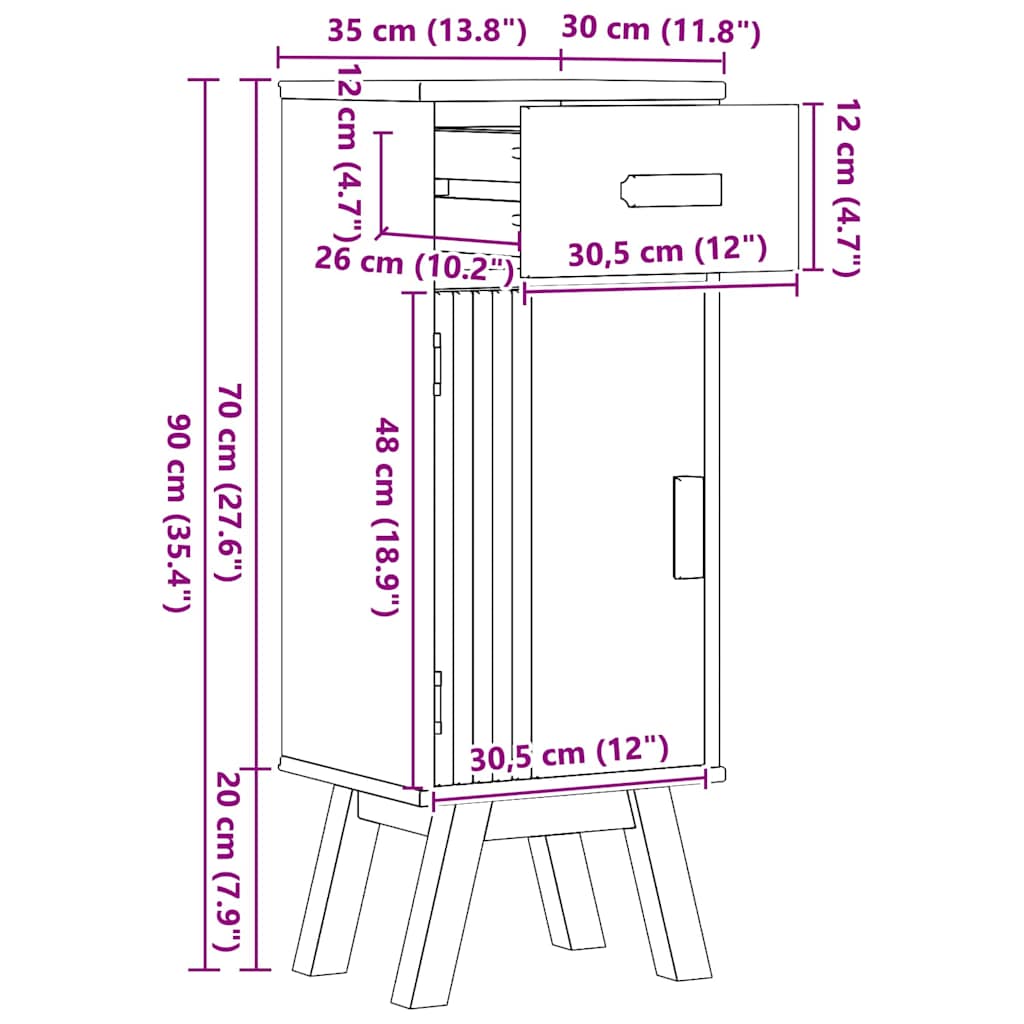 Ντουλάπι Μπάνιου Olden Καφέ 35 x 30 x 90 cm Μασίφ ξύλο πεύκου