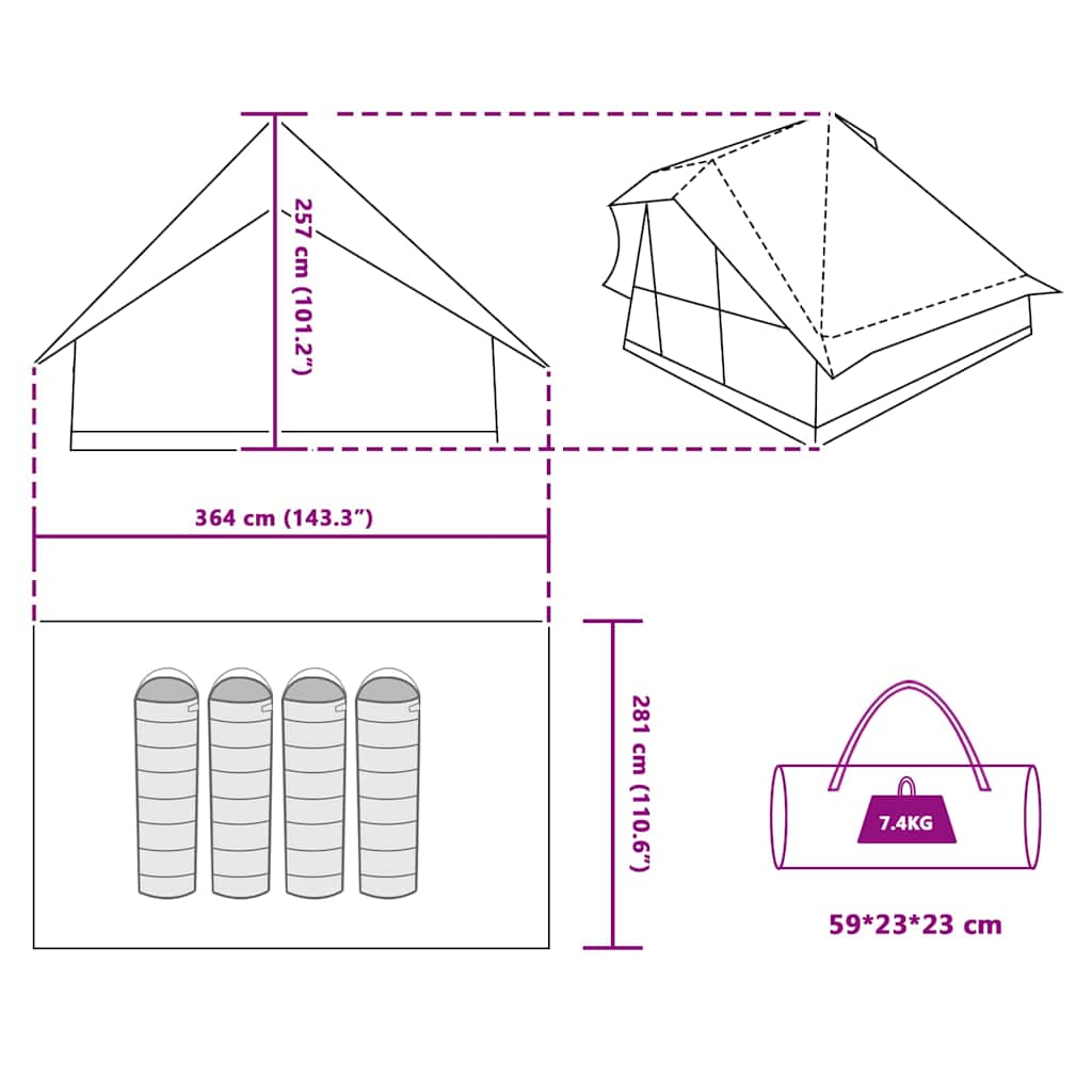 Σκηνή Τιπί Γκρι και Πορτοκαλί 364 x 281 x 257 εκ. ταφτάς