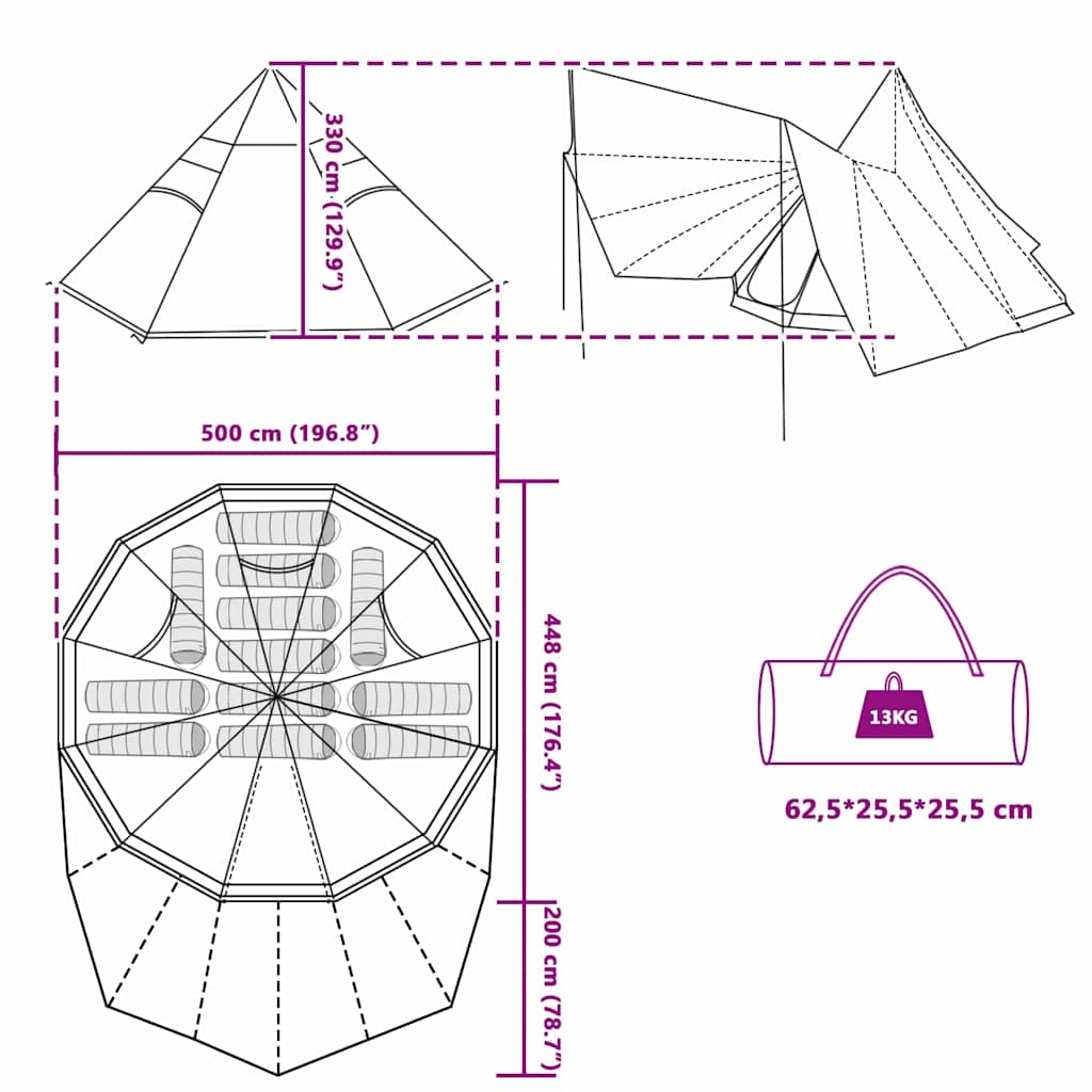 Οικογενειακή Σκηνή Τίπι Πράσινο και μπεζ 510 x 690 x 330 εκ. - Pakobazaar