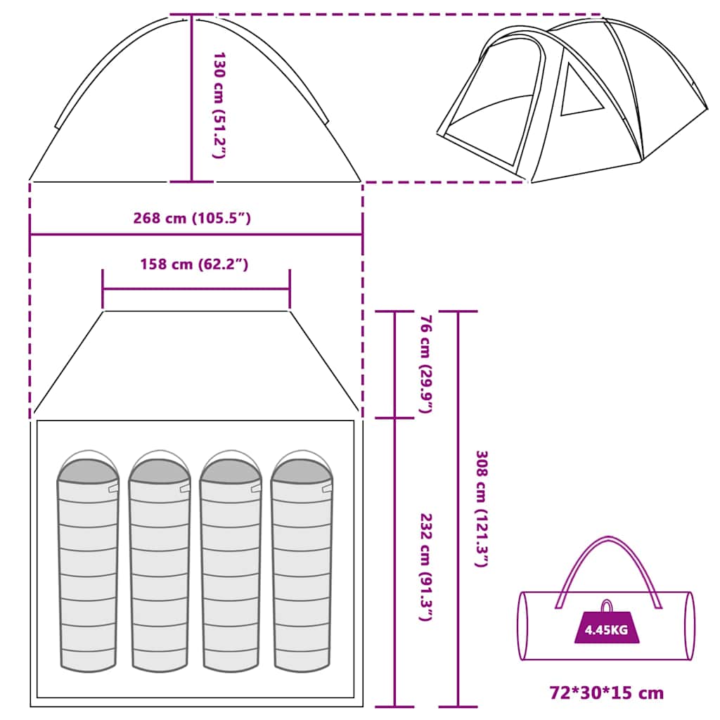 Σκηνή Camping με στέγη Πράσινο 308 x 268 x 130 εκ. Πολυεστέρας - Pakobazaar