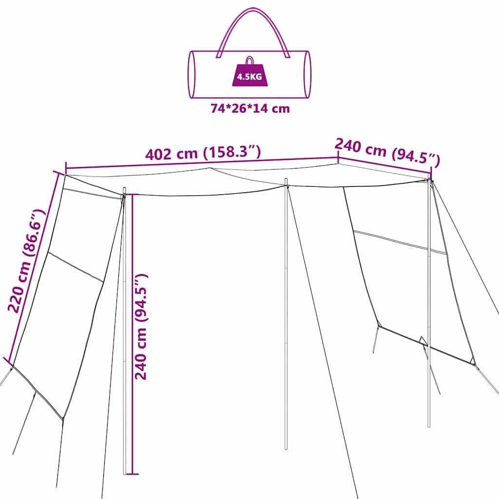 Τέντα ανθεκτική στο νερό με στέγη 402 x 240 x 240 εκ. - Pakobazaar