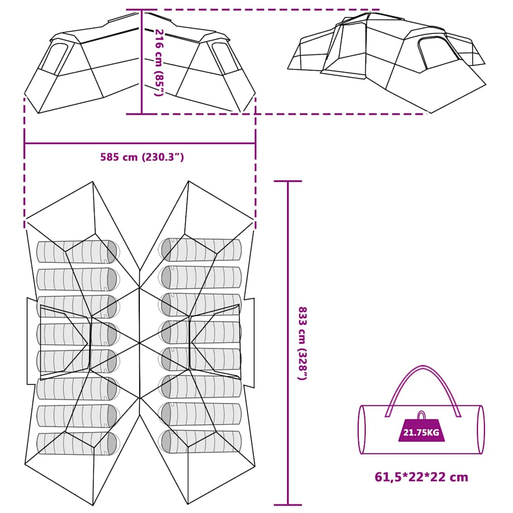 Οικογενειακή Σκηνή Γκρι και Πορτοκαλί 833 x 585 x 216 εκ ταφτάς