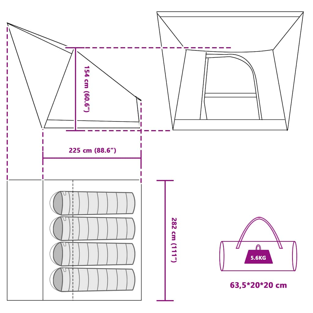 Σκηνή Camping με στέγη Πράσινο 282 x 225 x 154 εκ ταφτάς - Pakobazaar